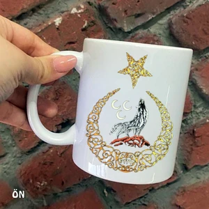 Hediyeci Abla Size Özel Ay Yıldız Bozkurt 3 Hilal Türk Kurt Seramik Baskılı Kupa Bardaklar