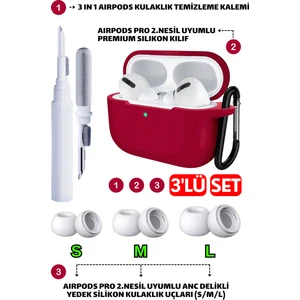 Pro 2.nesil Uyumlu Silikon Kılıf, Anc Delik Yedek Silikon Uçları (S,m,l) ve 3 In 1 Temizleme Kalemi