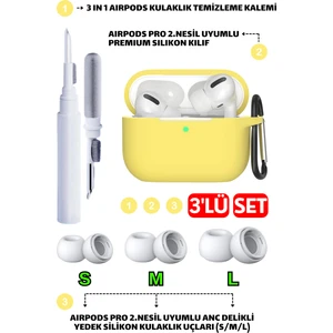 Pro 2.nesil Uyumlu Silikon Kılıf, Anc Delik Yedek Silikon Uçları (S,m,l) ve 3 In 1 Temizleme Kalemi