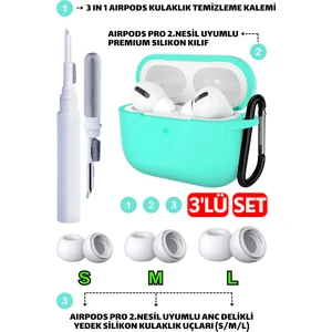 Pro 2.nesil Uyumlu Silikon Kılıf, Anc Delik Yedek Silikon Uçları (S,m,l) ve 3 In 1 Temizleme Kalemi