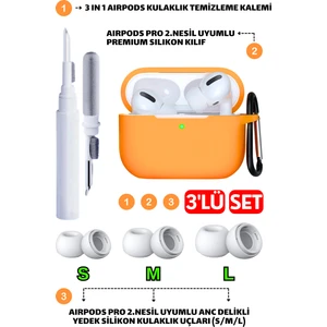 Pro 2.nesil Uyumlu Silikon Kılıf, Anc Delik Yedek Silikon Uçları (S,m,l) ve 3 In 1 Temizleme Kalemi