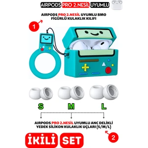 Pro 2.Nesil Uyumlu Bmo Figürlü Kulaklık Kılıfı ve Anc Delikli Yedek Silikon Kulaklık Uçları (S,M,L)