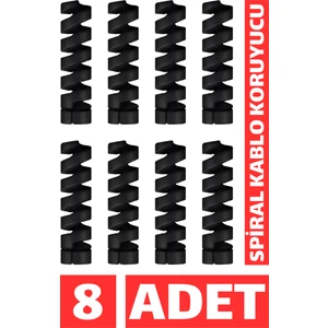 8 Adet - Siyah Spiral Kablo Koruyucu Seti, Kulaklık Kablosu ve Şarj Kablosu Koruyucu