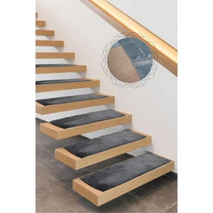 Bonny Home Comfort Antrasit (1 Adet) Pufidik Peluş Merdiven Halısı Kaymaz Deri Tabanlı Basamak Paspası