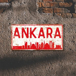 Hayg Equipment Ankara  Silüetli Dekoratif Alüminyum Tabela - Retro Metal Duvar Dekoru - Ankara Manzaralı Levha -10CM X20CM