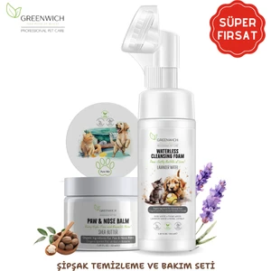 Hızlı Temizlik Bakım Seti, Kedi Köpek Durulamasız Köpük, Kuru Şampuan, Pati Burun Nemlendirici Balm