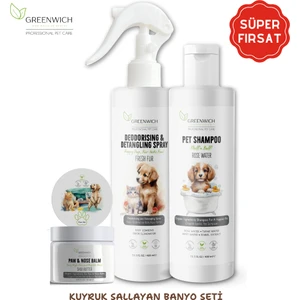 Kuyruk Sallayan Banyo Seti, Kedi Köpek Pati Burun Balmi, Kıtık Açıcı Sprey, Koku Giderici Sprey, Pet Şampuanı