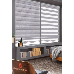 Binbir Perde Gri Beyaz Kırçıllı Boncuklu Zebra Perde
