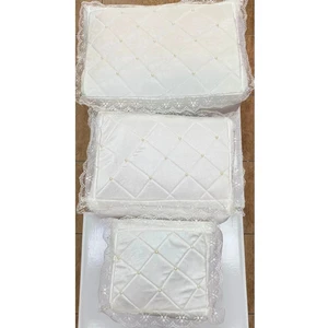 Madam Gold Kadife Inci Işlemeli Güpürlü 3'lü Hurç Bohça Seti