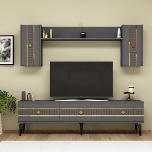 Cantek Dizayn Lenora Tv Ünitesi Takımı Antrasit-Altın