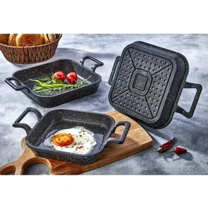 Kare 3’lü Set Döküm Siyah Granit Sahan Tava 22CM-20CM-18CM
