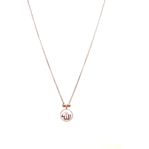 925 Ayar Rose Kaplamalı Beyaz Mineli Allah Yazılı Gümüş Kolye