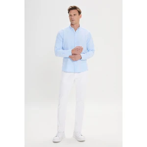 ALTINYILDIZ CLASSICS Erkek Mavi Slim Fit Dar Kesim Düğmeli Yaka %100 Pamuk Gömlek