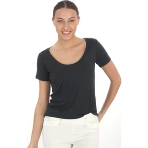 Penye Bizden  Viskon Dökümlü Dekolte Yaka Tişört-Füme