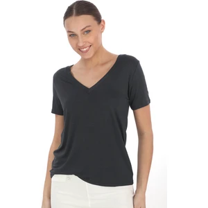 Penye Bizden Viskon Dökümlü V Yaka Tişört-Füme