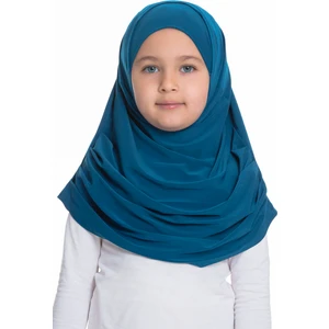 Hürrem Bone Petrol Mavisi Pratik Hazır Geçmeli Çocuk Tesettür Bone Sandy Kumaş Kendinden Boneli 78_17