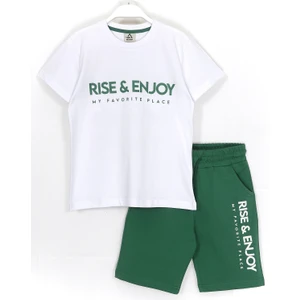 Rise Enjoy Slogan Baskılı Erkek Çocuk Yazlık 2'li Takım 8-15 Yaş Beyaz Yeşil 001-0001883