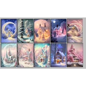 Simli Yılbaşı Temalı Kartpostal Seti (10X15 cm 10 Adet)