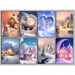 Simli Yılbaşı Temalı Kartpostal Seti (10X15 cm 8 Adet)