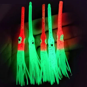 Fosforlu Glow Silikon Kalamar Pembe Yapay Yem Olta Takımı, Çapari, Jig Yapım Malzemesi 9 cm 5 Adet