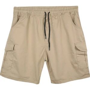 Maruf Shop Erkek  Büyük Beden 100-156 Kilo Arası Için Uygun Kargo Cepli Gabardin Şort Bej
