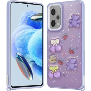 M.tk moveteck Xiaomi Redmi Note 12 Pro 5g Kılıf Emoji Ayıcık Desenli 3D Kabartmalı Karakterli Figürlü Parlak Coffe Silikon