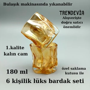 Lüks Bardak Seti Amber Renk 6 Kişilik Takım