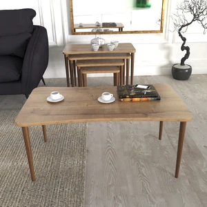 Zuesse Dizayn Aleyna Orta Sehpa ve Zigon Sehpa Ahşap Ayaklı Çay Kahve Sehpası Xl 5'li Salon Seti - Ceviz