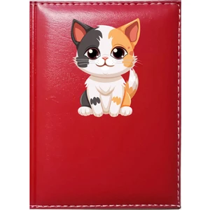 Promosyon Denizi Kişiye Özel  Sevimli Kedi 1 Görselli Kırmızı Ruhsat Kabı