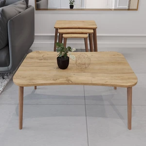 Zuesse Dizayn Esma Orta Sehpa ve Zigon Sehpa 4'lü Ahşap Ayaklı Salon Seti Sehpa - Çam