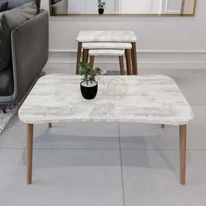 Zuesse Dizayn Esma Orta Sehpa ve Zigon Sehpa 4'lü Ahşap Ayaklı Salon Seti Sehpa - Kristal