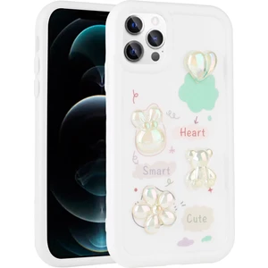 Ezotech  Apple iPhone 13 Pro - Uyumlu Kabartma Figürlü Parlak Toys Silikon Kapak-Beyaz