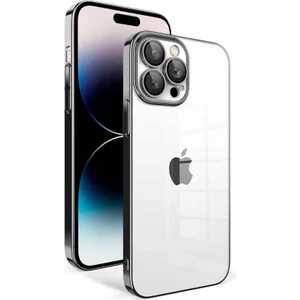 Ezotech  Apple iPhone 14 Pro - Uyumlu Kamera Korumalı Renkli Çerçeveli Garaj Kapak-Siyah
