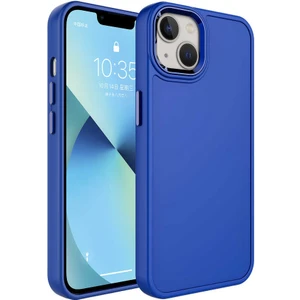 Apple iPhone 13 - Uyumlu Metal Çerçeve ve Buton Tasarımlı Sert Botox Kapak-Lacivert