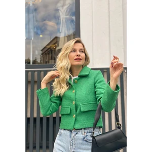 Sue Store Yeşil Vatkalı Düğmeli Tüvit Blazer Ceket