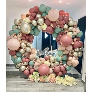 Eğlence Marketi Krom White Gold Pastel Rosewood Pink Blush ve Kış Yeşili Balon Zinciri 100 Adet