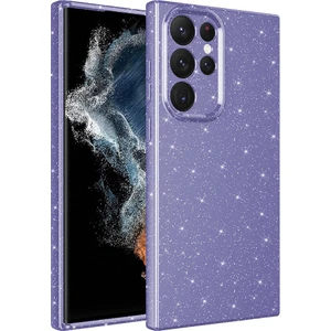 Ezotech  Samsung Galaxy S22 Ultra Uyumlu Kamera Korumalı Simli Lüks Koton Kapak-Mor