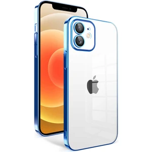 Apple iPhone 12 - Uyumlu Kamera Korumalı Renkli Çerçeveli Garaj Kapak-Saks Mavi