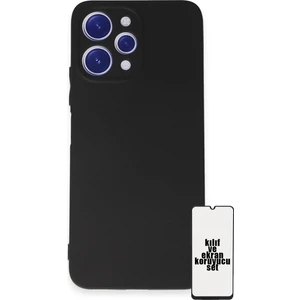 Xiaomi Redmi 12 Kılıf ve Ekran Koruyucu Set Silinebilir Soft Liquid Silikon Nano Cam - Siyah