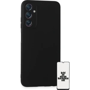 Galaxy A05S Kılıf ve Ekran Koruyucu Set Silinebilir Soft Liquid Silikon Nano Cam - Siyah