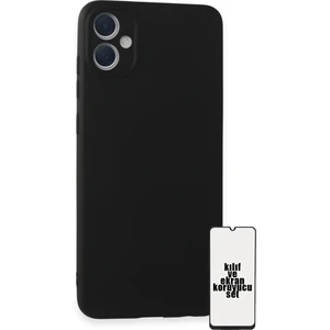Samsung Galaxy A05 Kılıf ve Ekran Koruyucu Set Silinebilir Soft Liquid Silikon Nano Cam - Siyah