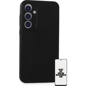 Galaxy A35 5g Kılıf ve Ekran Koruyucu Set Silinebilir Soft Liquid Silikon Nano Cam - Siyah