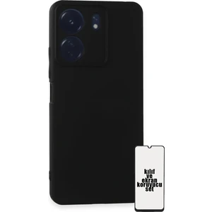 Xiaomi Redmi 13C Kılıf ve Ekran Koruyucu Set Silinebilir Soft Liquid Silikon Nano Cam - Siyah
