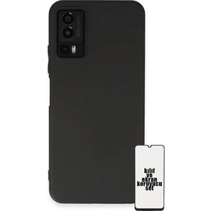 General Mobile Gm 23 Se Kılıf ve Ekran Koruyucu Set Silinebilir Soft Liquid Silikon Nano Cam - Siyah