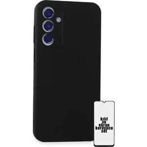 Galaxy A25 5g Kılıf ve Ekran Koruyucu Set Silinebilir Soft Liquid Silikon Nano Cam - Siyah