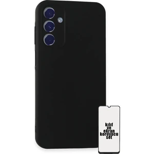Samsung Galaxy A15 4g Kılıf ve Ekran Koruyucu Set Silinebilir Soft Liquid Silikon Nano Cam - Siyah