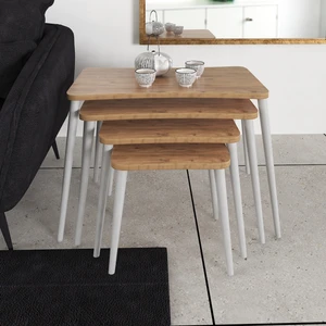 Zuesse Dizayn Selen 4lü Zigon Sehpa Ahşap Beyaz Ayaklı Salon Seti Çay Sehpası – Çam