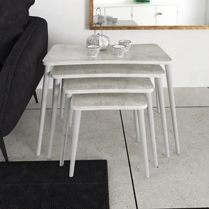 Zuesse Dizayn Selen 4lü Zigon Sehpa Ahşap Beyaz Ayaklı Salon Seti Çay Sehpası – Kristal