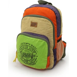 Old Cotton Cargo 5017 Neon Yeşil Bej Sırt Okul Seyahat 15.6 Inç Inch Laptop Günlük Notebook Pamuk Kumaş Çanta