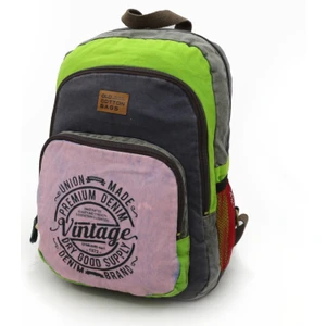 Old Cotton Cargo 5017 Mor Neon Yeşil Sırt Okul Seyahat 15.6 Inç Inch Laptop Günlük Notebook Pamuk Kumaş Çanta